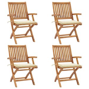 vidaXL Klappbare Gartenst&uuml;hle mit Kissen 4 Stk. Massivholz Teak