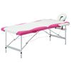 vidaXL Massageliege Klappbar 2-Zonen Aluminiumgestell Wei&szlig; und Rosa