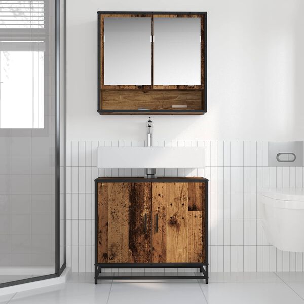 vidaXL Badezimmerm&ouml;bel-Set mit Regal 2 pcs Altholz Holzwerkstoff