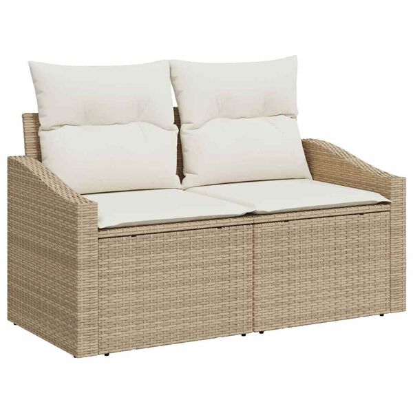 vidaXL Garten-Sofa-Set mit Kissen mit Speicher 8 pcs Beige Poly Rattan