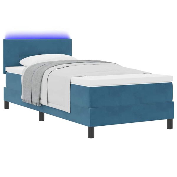 vidaXL LED Boxspringbett mit Matratze Dunkelblau 90 x 190 cm Samt