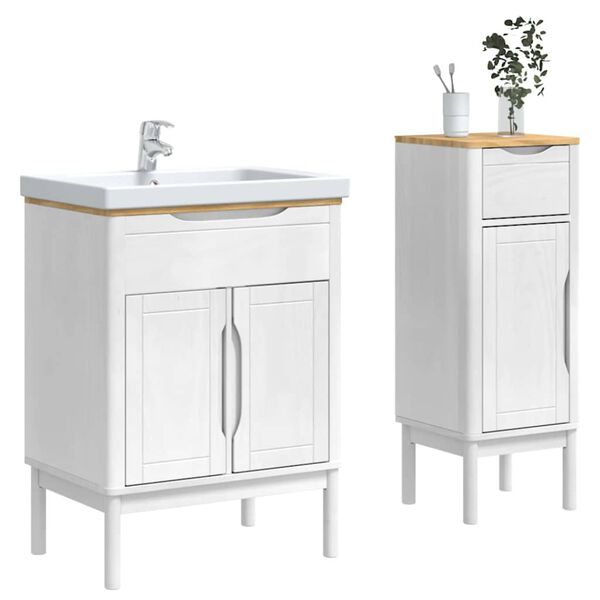 vidaXL Badezimmerm&ouml;bel-Set mit T&uuml;r FLORO 2 pcs Wei&szlig; Massivholz Kiefer