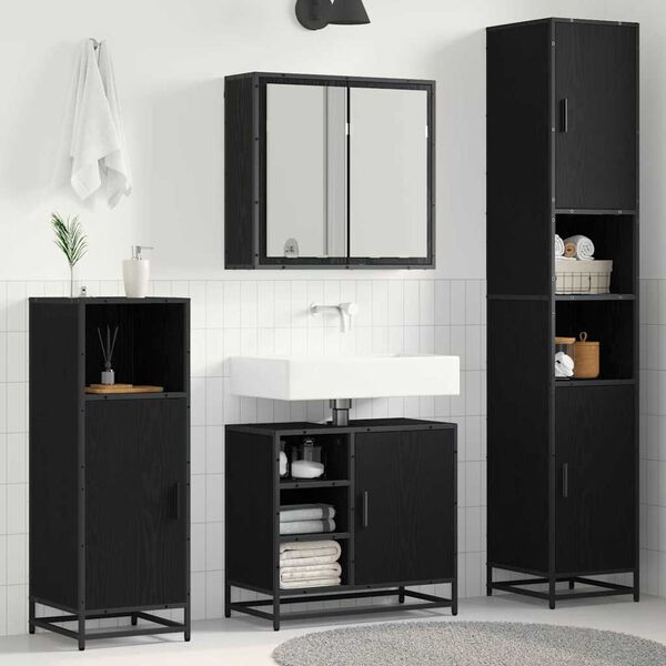 vidaXL Badezimmerm&ouml;bel-Set 3 pcs Schwarz Eichen-Optik Holzwerkstoff