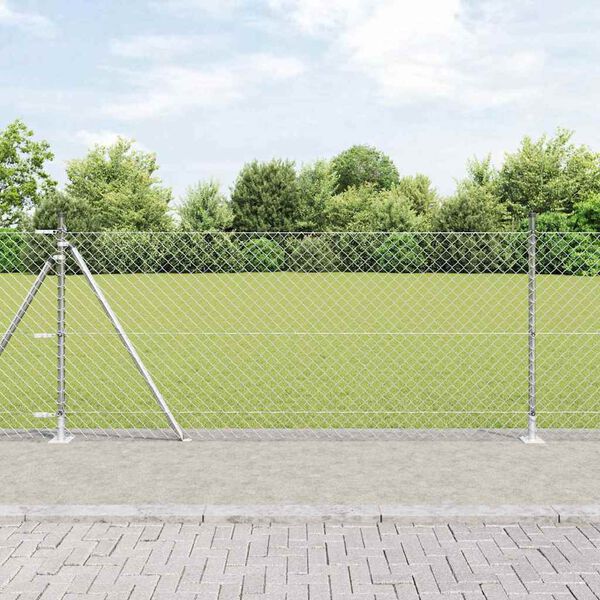 vidaXL Kettengliedzaun mit Pfosten Silber 1 x 25 m Stahl