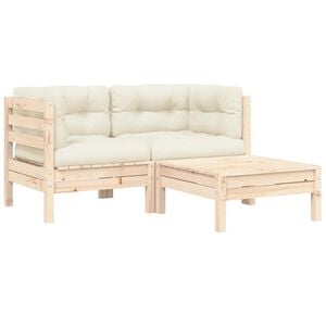 vidaXL 3-tlg. Garten-Lounge-Set mit Kissen in Creme Massivholz Kiefer