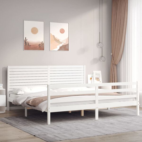 vidaXL Massivholzbett mit Kopfteil Wei&szlig; 200x200 cm