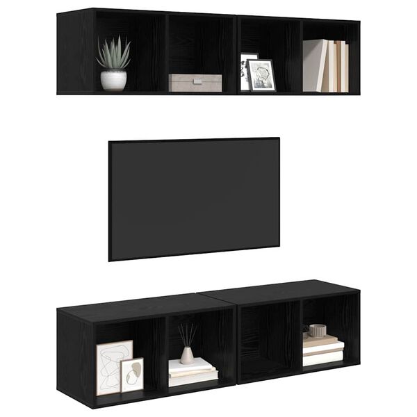 vidaXL TV-Schrankset 4 pcs Schwarz Eichen-Optik 37 x 37 x 72 cm