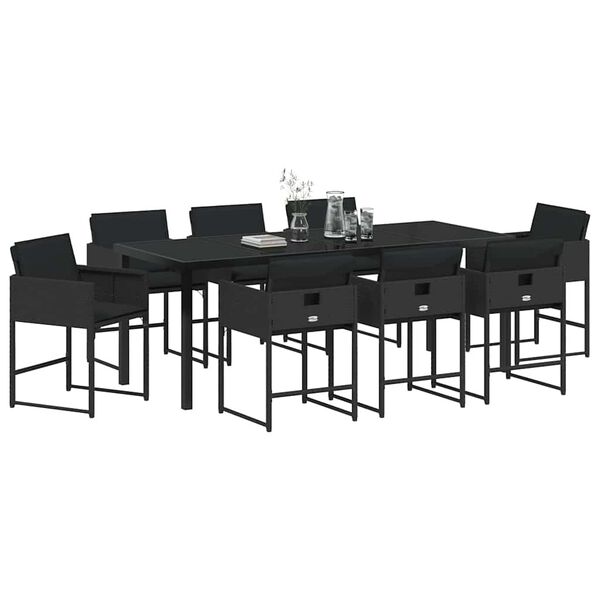 vidaXL Garten Essgruppe 9 pcs Schwarz Poly-Rattan