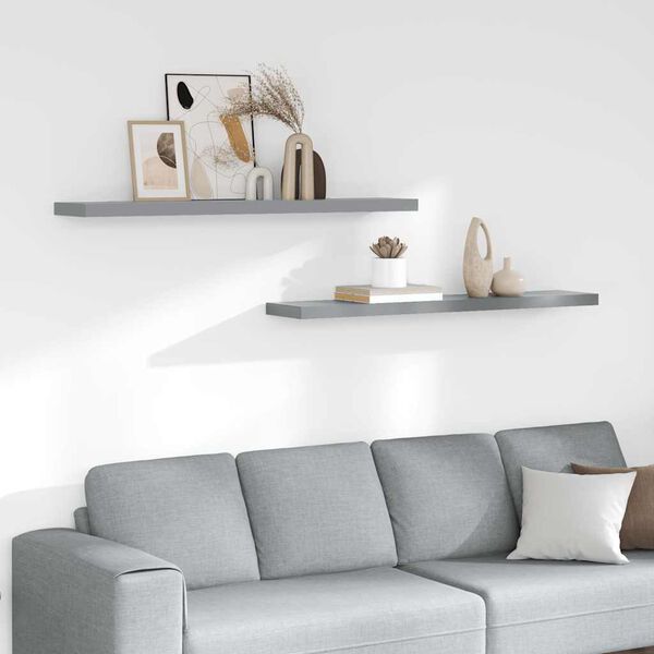 vidaXL Schwebende Wandregale 2 Stk. Grau 120x23,5x3,8 cm MDF