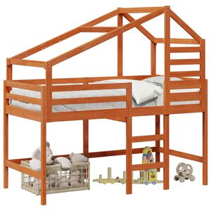 vidaXL Hochbettrahmen Wachsbraun 90 x 190 cm Massives Kiefernholz