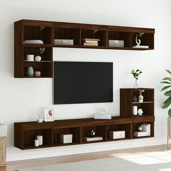 vidaXL TV-Schr&auml;nke mit LED-Leuchten 2 Stk. Braun Eichen-Optik
