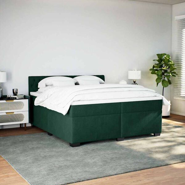 vidaXL Boxspringbett mit Matratze Dunkelgr&uuml;n 200x200 cm Samt