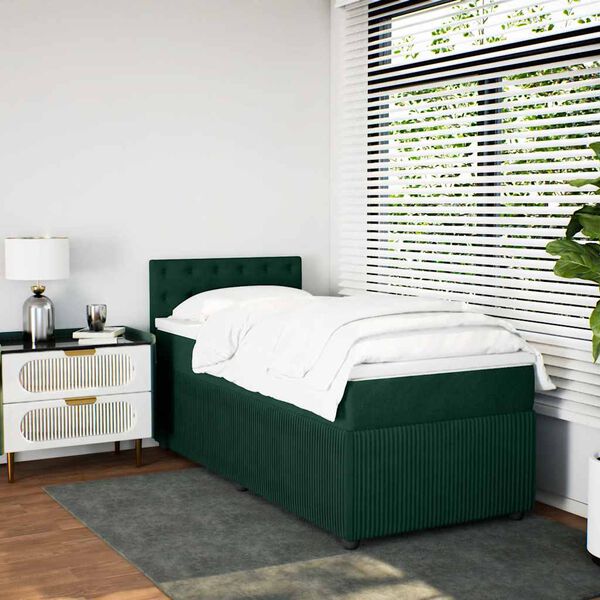 vidaXL Boxspringbett mit Matratze Dunkelgr&uuml;n 90x200 cm Samt