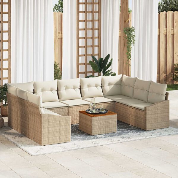 vidaXL Gartensofa-set mit Speicher 10 pcs Beige und Creme Poly-Rattan