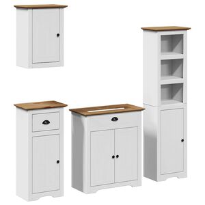 vidaXL 4-tlg. Badm&ouml;bel-Set BODO Wei&szlig; und Braun Massivholz Kiefer