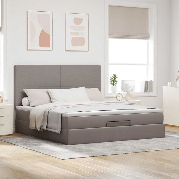 vidaXL Ottoman-Bett mit Matratze Taupe 180x200 cm Stoff