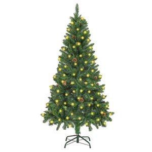 vidaXL K&uuml;nstlicher Weihnachtsbaum mit Beleuchtung & Zapfen Gr&uuml;n 150 cm