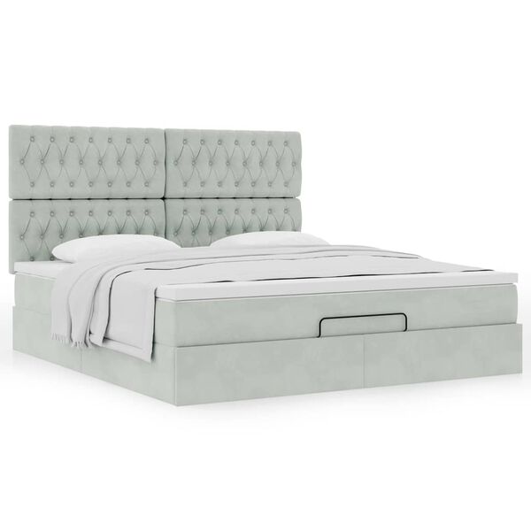 vidaXL Ottoman-Bett mit Matratzen Hellgrau 180x200 cm Samt