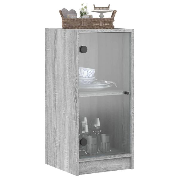vidaXL Beistellschrank mit Glast&uuml;ren Grau Sonoma 35x37x75,5 cm