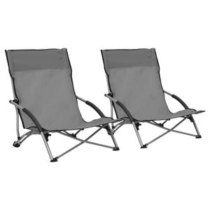 vidaXL Klappbare Strandst&uuml;hle 2 Stk. Grau Stoff