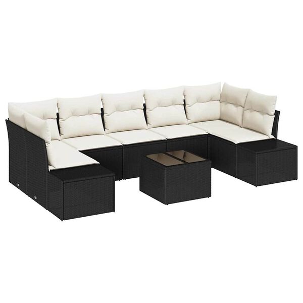 vidaXL Sofa Set mit Kissen 8 pcs Schwarz Poly Rattan