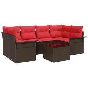 vidaXL Gartensofa-set 7 Stk. Beige und Rot Poly-Rattan