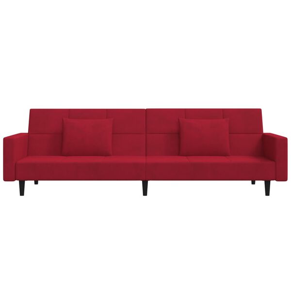 vidaXL Schlafsofa 2-Sitzer mit 2 Kissen Weinrot Samt