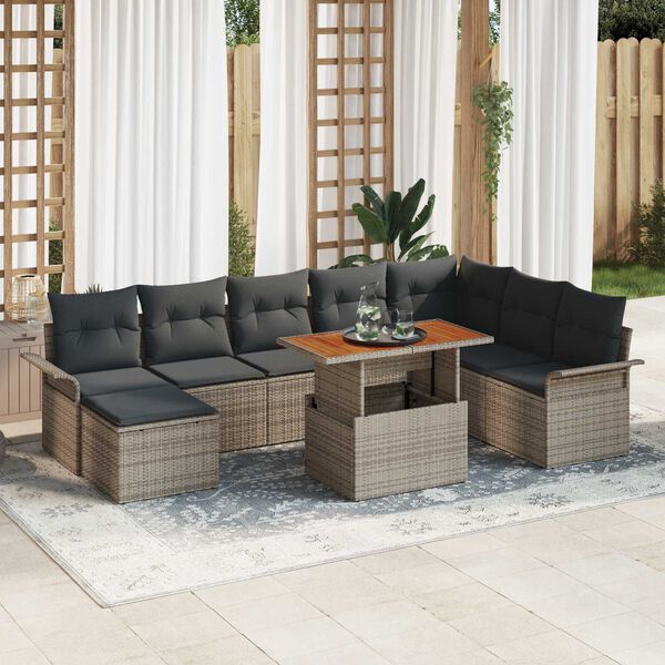 vidaXL Garten-Sofa-Set mit Speicher 9 pcs Grau Poly Rattan