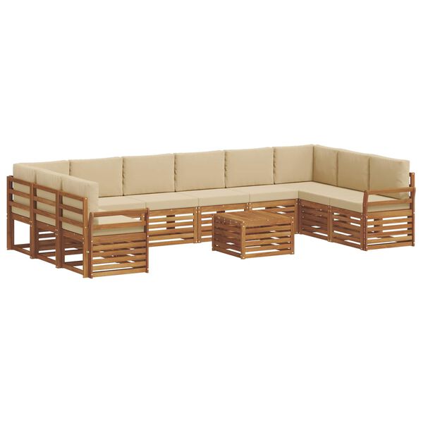 vidaXL Ecksofa Set mit Kissen 11 pcs Natur und Beige Massivholz Akazie
