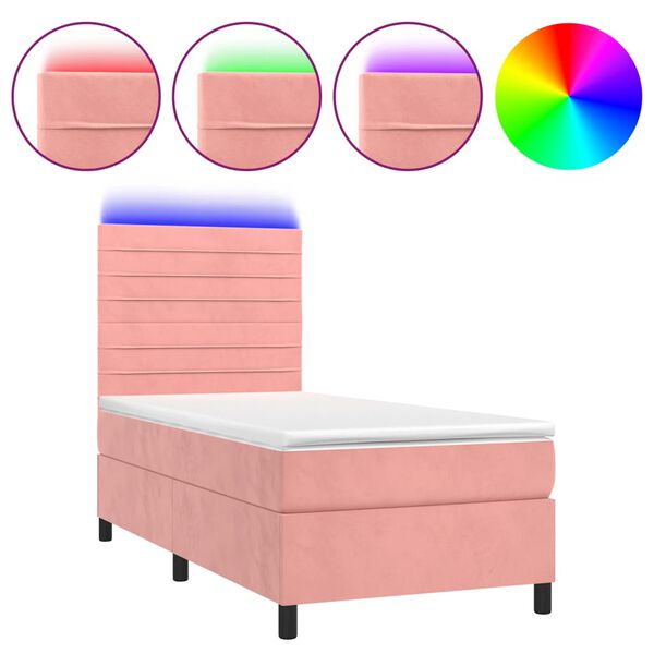 vidaXL Boxspringbett mit Matratze & LED Rosa 100x200 cm Samt