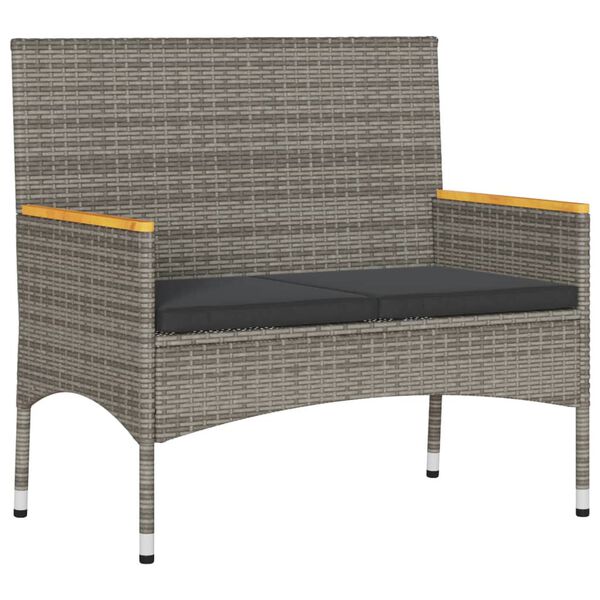 vidaXL Gartenbank 2-Sitzer mit Kissen und Tisch Grau Poly Rattan