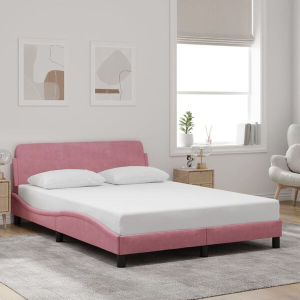 vidaXL Bettgestell mit Kopfteil "Dover" Rosa 140x200 cm Samt