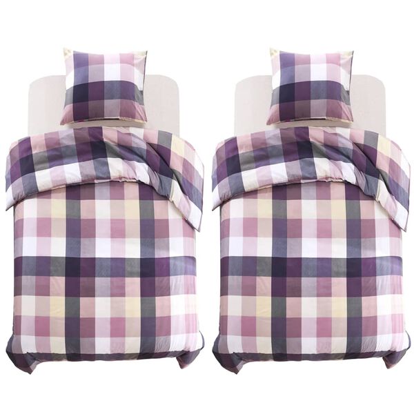 vidaXL Bettw&auml;sche-Set Lila Kariert 155&times;220/80&times;80 cm