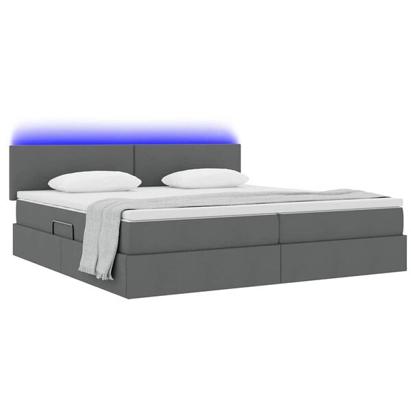 vidaXL Bett mit Stauraum und LED mit LED Dunkelgrau 200 x 200 cm Stoff