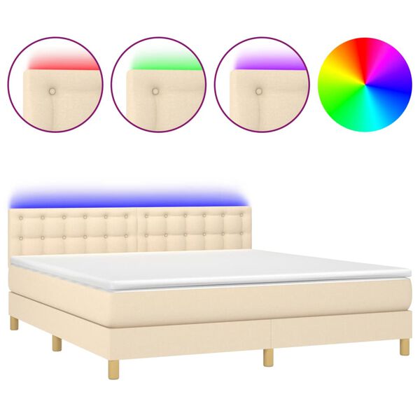 vidaXL Boxspringbett mit Matratze & LED Creme 160x200 cm Stoff