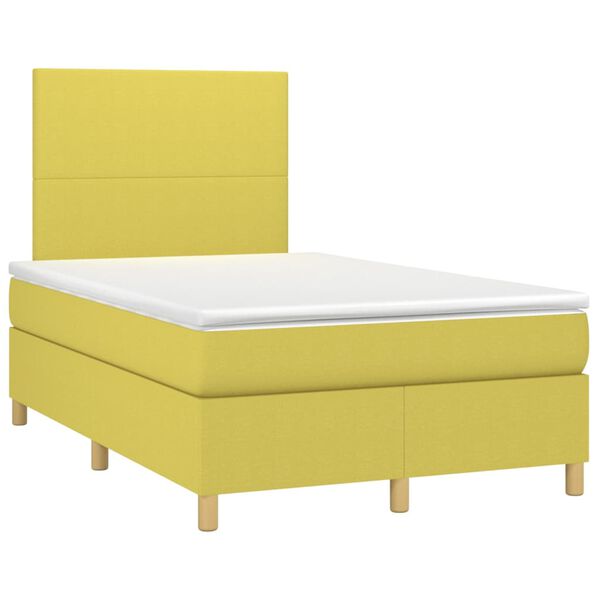 vidaXL Boxspringbett mit Matratze & LED Gr&uuml;n 120x200 cm Stoff