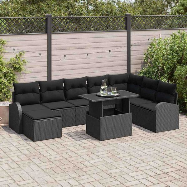 vidaXL Garten-Sofa-Set mit Speicher 9 pcs Schwarz Poly Rattan