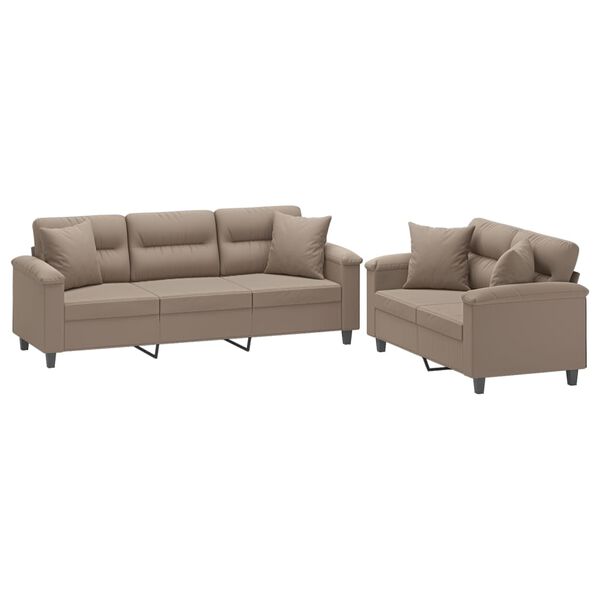 vidaXL 2-tlg. Sofagarnitur mit Kissen Taupe Mikrofasergewebe