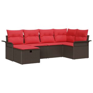vidaXL Gartensofa-set mit Kissen 6 pcs Braun und Rot Poly-Rattan