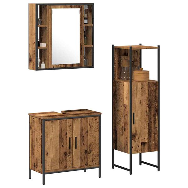 vidaXL Badezimmerm&ouml;bel-Set mit Regal mit T&uuml;r 3 pcs Braun Holzwerkstoff
