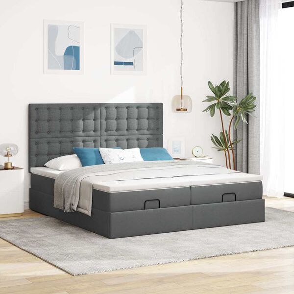 vidaXL Ottoman-Bett mit Matratzen Dunkelgrau 200x200 cm Stoff