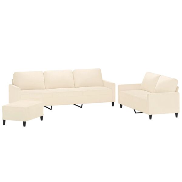 vidaXL 3-tlg. Sofagarnitur mit Kissen Creme Samt