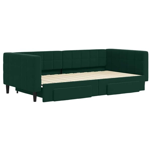 vidaXL Tagesbett Ausziehbar mit Schubladen Dunkelgr&uuml;n 100x200 cm Samt