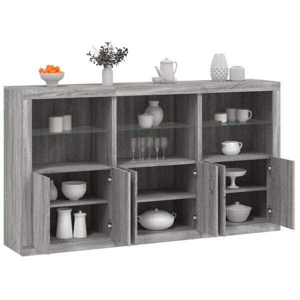 vidaXL Sideboard mit LED-Leuchten Grau Sonoma 181,5x37x100 cm