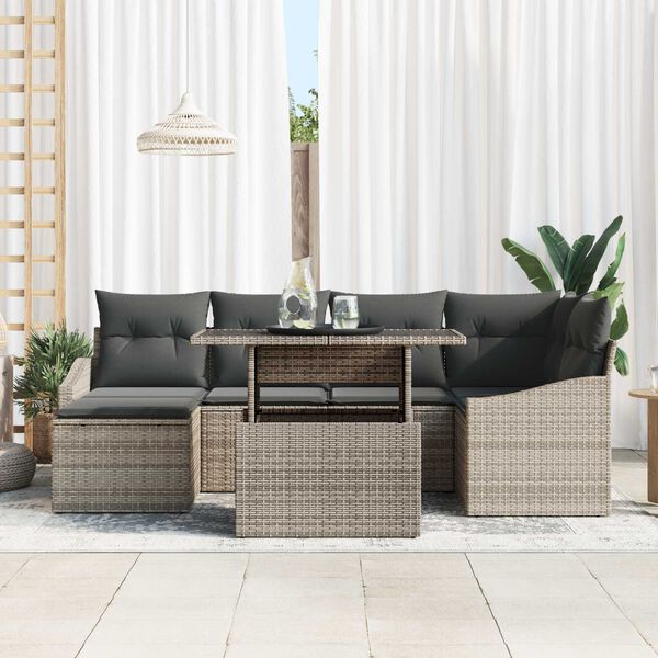 vidaXL Garten-Sofa-Set mit Kissen mit Speicher 7 pcs Grau