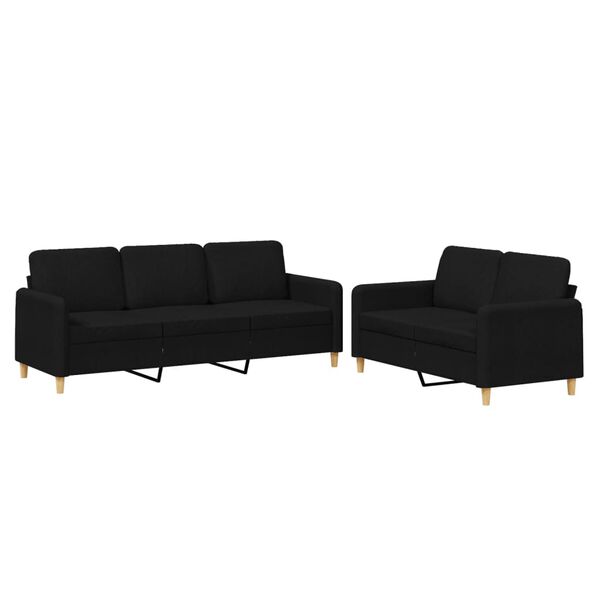 vidaXL 2-tlg. Sofagarnitur mit Kissen Schwarz Stoff
