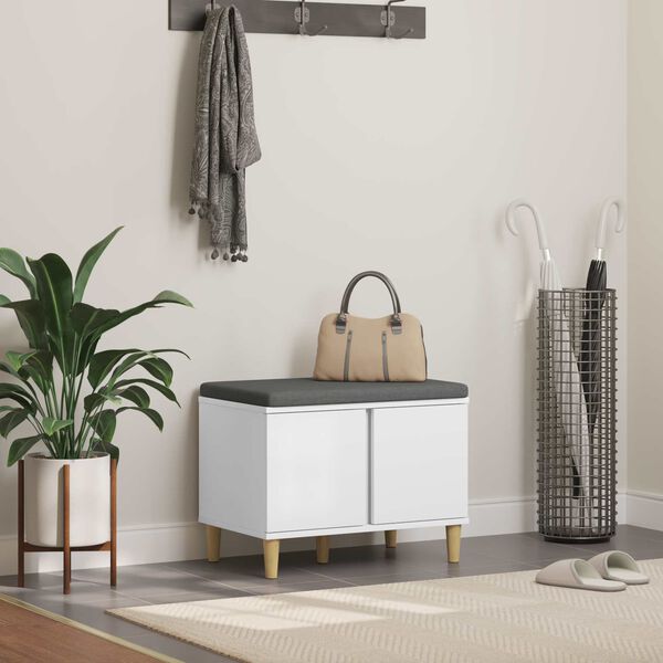 vidaXL Flurbank mit Kissen mit Speicher mit T&uuml;r Wei&szlig; 60 x 38 x 46 cm