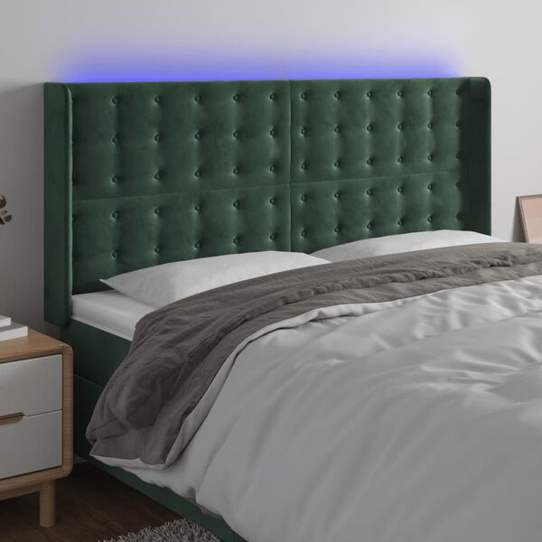 vidaXL LED Kopfteil Dunkelgr&uuml;n 203x16x118/128 cm Samt