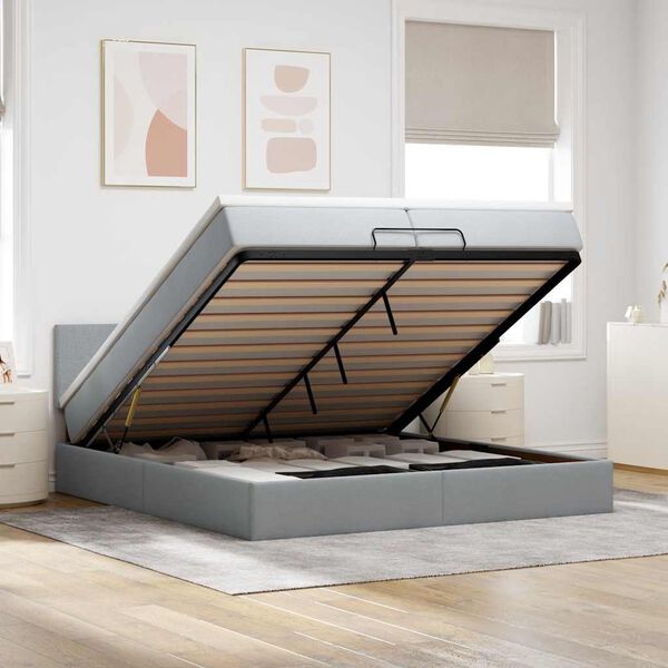 vidaXL Ottoman-Bett mit Matratze Hellgrau 200x200 cm Stoff