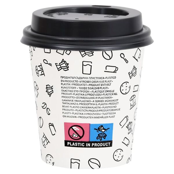 vidaXL Pappbecher mit Deckel 200 ml 100 Stk. Wei&szlig; und Schwarz
